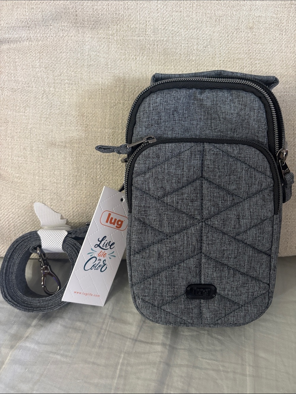 Lug Gray Quilted Crossbody Organizer Bag